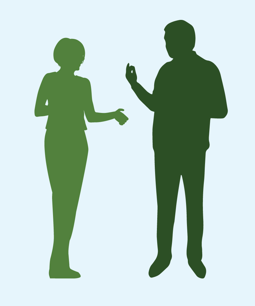 silhouettes of 2 people demonstrating open body language using their arms in front of them